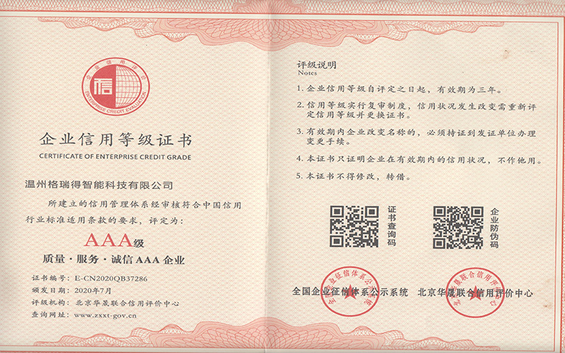 企業信用等級證書